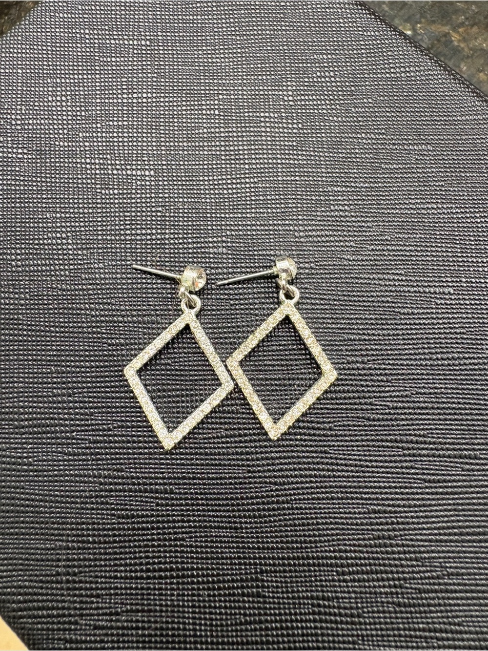 Silver Pave Open Diamond Frame Drop Earrings - Women Jewelry